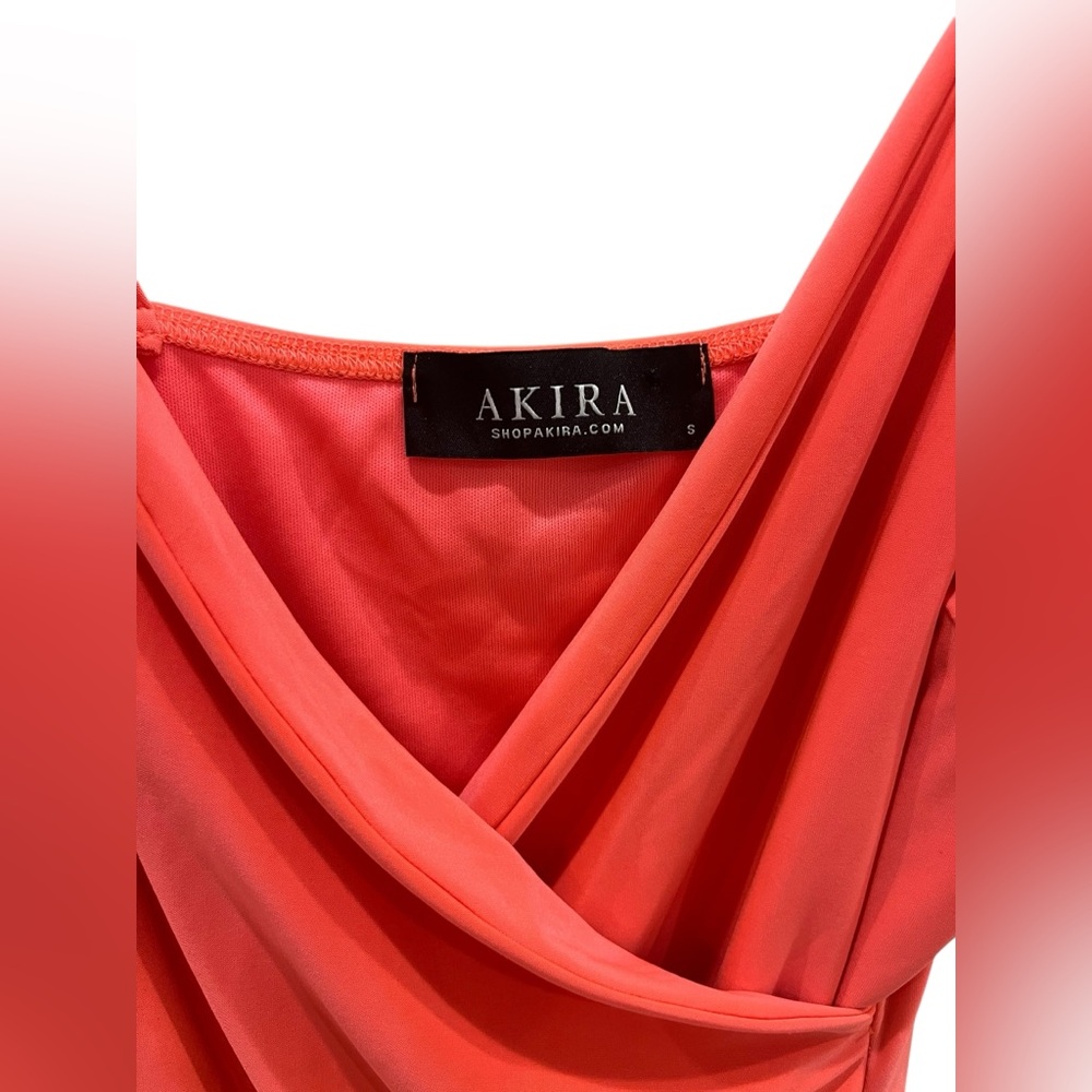 AKIRA Coral Ruched Asymmetrical Mini Dress Spaghetti Strap Size Small - Picture 2 of 3
